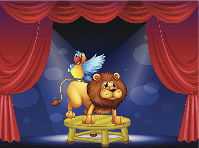 马戏团展示狮子和鹦鹉图片下载