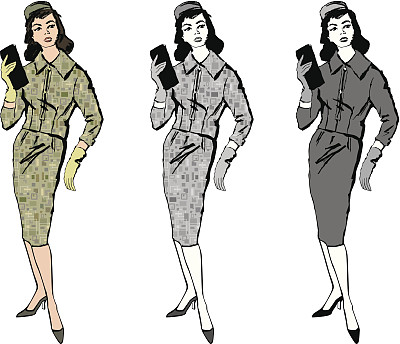 复古时尚的女人。1960年代的办公室风格。向量组图片下载