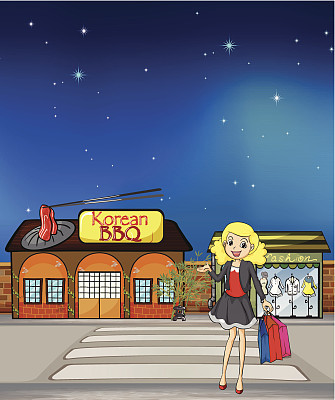 性感女孩展示韩国烧烤餐厅图片下载