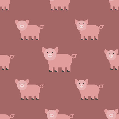 可爱的小猪卡通动物无缝图案农场哺乳动物家小猪字符矢量插图素材图片