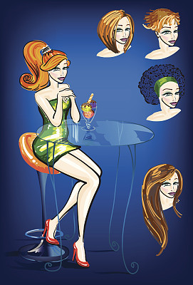 坐在咖啡馆里的年轻美女图片下载