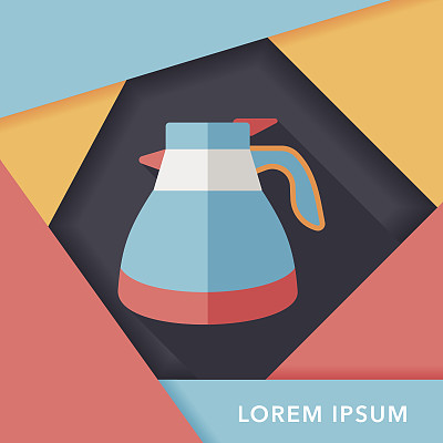 长阴影的咖啡壶扁平图标，eps10图片下载