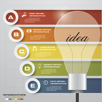 设计5个步骤的想法展示，为数据/示例文本提供自由空间。图片下载