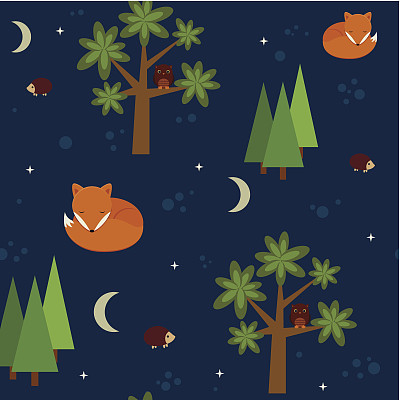 森林之夜无缝墙纸图片下载