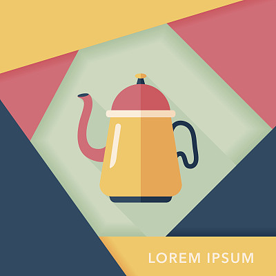长阴影的咖啡壶扁平图标，eps10图片下载