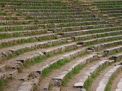 古老的圆形剧场的台阶上长满了青草。图片下载