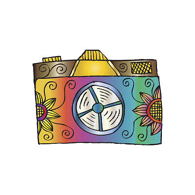 带有花卉装饰的复古相机图片下载