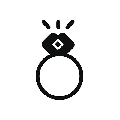 戒指矢量图标，黑白珠宝插图，实心线性婚礼图标图片下载
