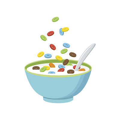 麦片碗与牛奶，冰沙孤立在白色背景。健康早餐的概念。矢量图图片下载