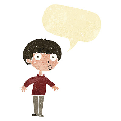 卡通惊奇的男孩用气泡说话图片下载