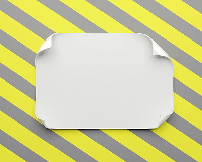 白色现实纸与弯曲的角落和柔和的阴影在构建黄灰色的背景。网页横幅的纸笔记模板。文本纸框图片下载