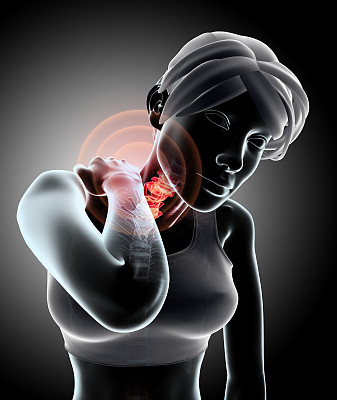 颈部疼痛骨骼x光，3D插图。图片下载