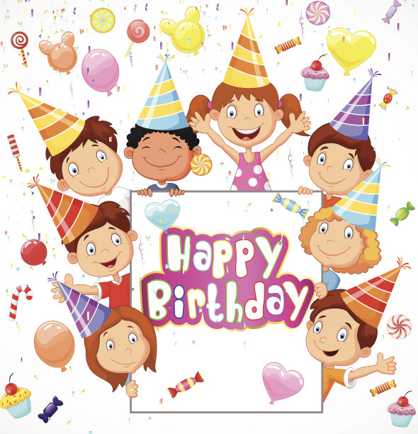 生日背景与快乐的孩子卡通图片下载