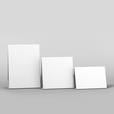 空白和白色促销桌子谈话者和桌子帐篷3d模拟渲染。图片下载