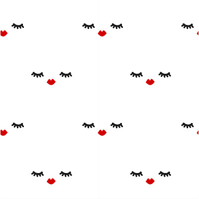 可爱的无缝矢量图案背景插图与睫毛和红色的嘴唇图片下载