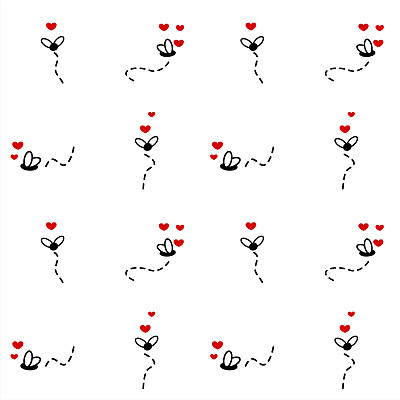 可爱的苍蝇卡通与心形无缝矢量图案背景插图图片下载