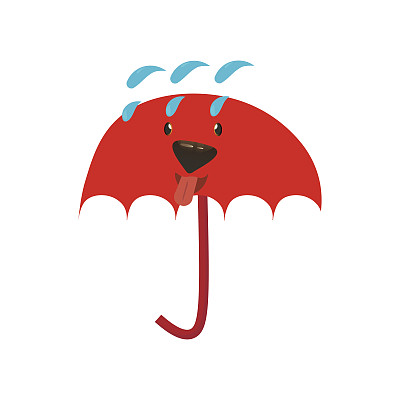 带有狗脸的雨伞角色。卡通风格的插画，一个快乐的狗伞吉祥物。图片下载