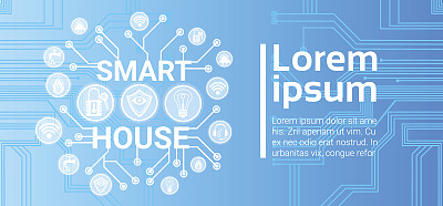 智能家居技术控制系统图标信息图与复制空间图片下载