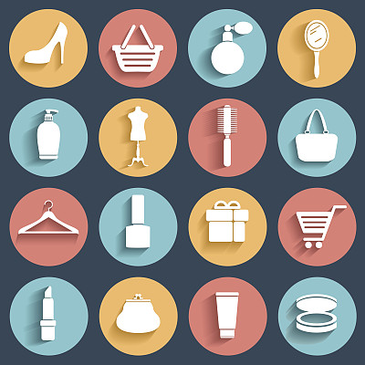 时尚，销售和购物平面矢量图标图片下载