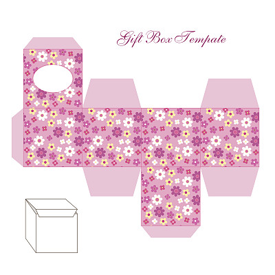 可爱的复古方形礼盒模板与破旧别致的装饰印刷，切割和折叠图片下载