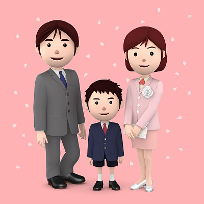 入学仪式形象:父母和男孩图片下载