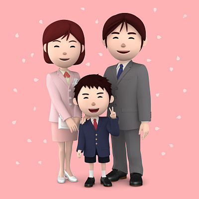 入学仪式形象:父母和男孩图片下载