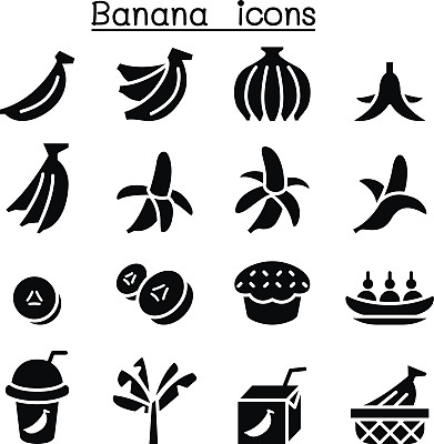 香蕉图标设置在细线风格图片下载