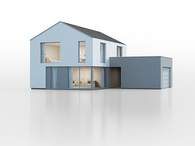 现代设计的豪华斯堪的那维亚住宅车库，白色背景上的大家庭新家园图片下载