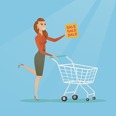 一个女人匆忙地奔向打折的商店图片下载