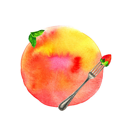 素食食物框架与水彩薄荷叶，草莓，fo图片下载