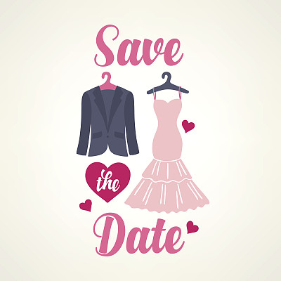 用吸烟、婚纱和爱心来保存日期卡图片下载