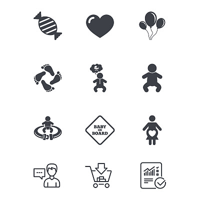 怀孕，产妇和婴儿护理图标。图片下载