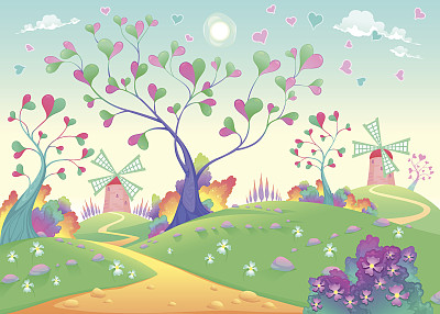 有风车的春天的风景图片下载
