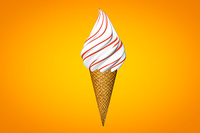 美味的冰淇淋蛋筒孤立在黄橙色的背景3d插图图片下载