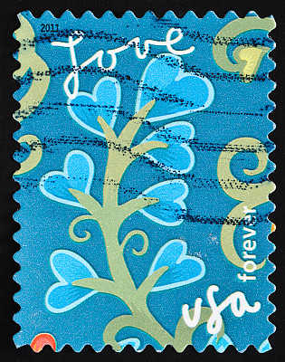 蓝色花朵的爱情邮票图片下载