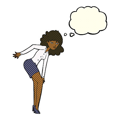 卡通烦女人用思想泡泡摩擦膝盖图片下载