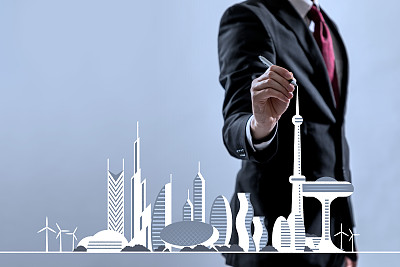 商人绘制智慧城市插图图片下载