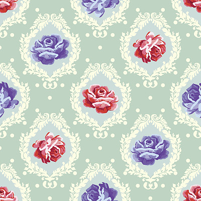破旧别致的玫瑰锦缎图案。矢量无缝复古花卉背景图片下载