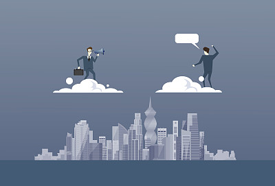 商业人与双筒望远镜看在云上的商业伙伴未来成功的合作伙伴概念图片下载