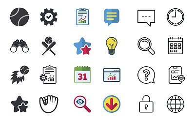 棒球图标。有手套和球棒标志的球。图片下载