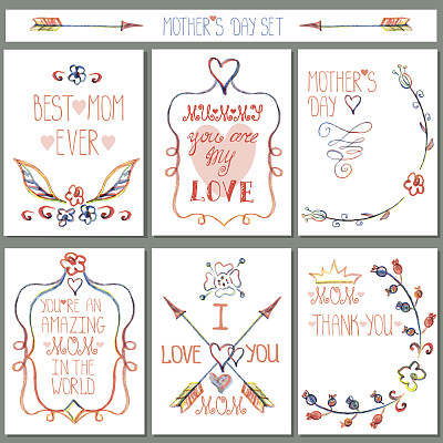 复古卡组。铅笔花装饰。母亲节图片下载