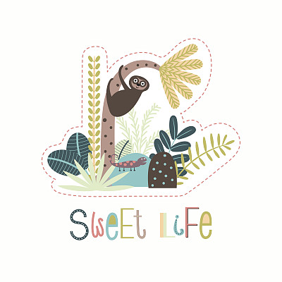 儿童背景与树懒在手掌上图片下载