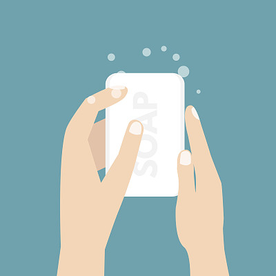 手拿着肥皂。洗手。矢量插图。图片下载