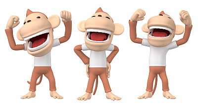 猴子角色有趣的猴子姿势和面部表情- 3D插图-插图图片下载