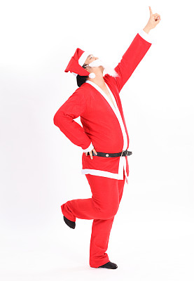 孤立的圣诞老人显示手在头上图片下载