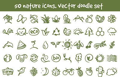 矢量涂鸦自然图标集图片下载