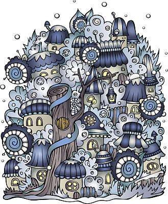 冬季幻想向量绘制城镇图片下载