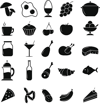 一个黑色和白色的食物图标集图片下载