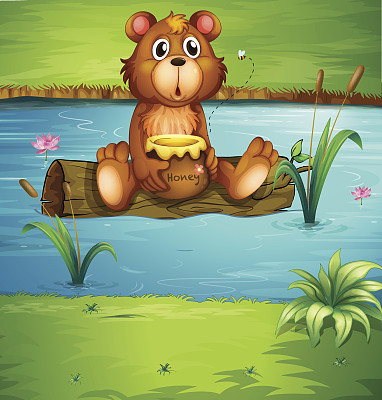 一只熊坐在一块干燥的木头上图片下载