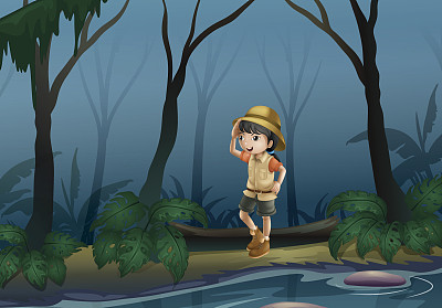 女孩在河边的森林里图片下载